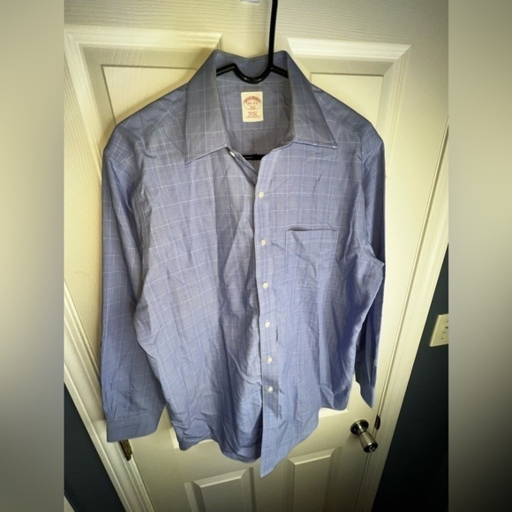 Brooks Brothers 346 Men 15.5 2/3 Regular Fit Non Iron Button Up Dress Shirt Blue - Picture 4 of 15